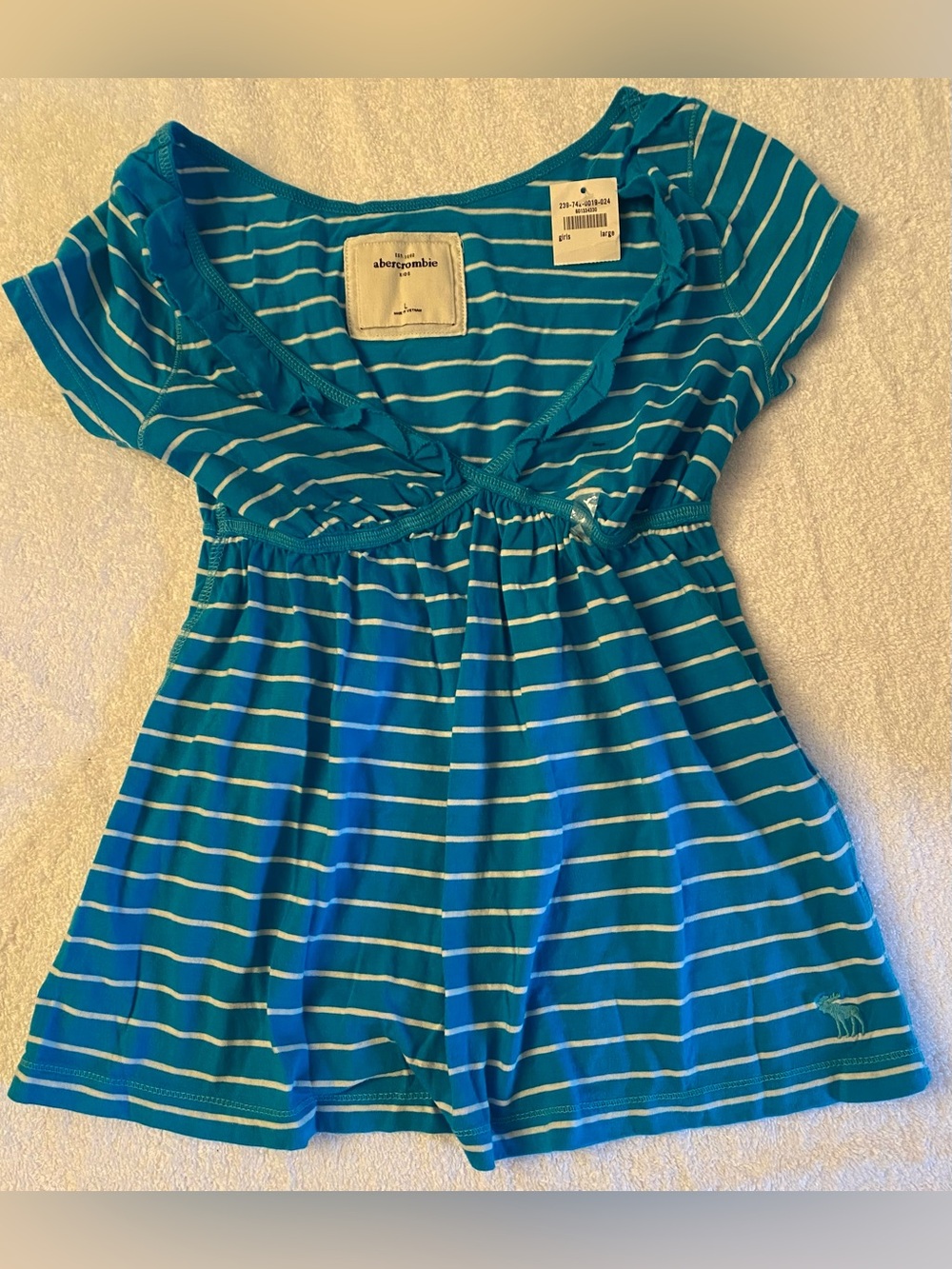 Vintage Abercrombie Kids NWT  Y2K  Blue w White Striped Babydoll Sz L Deadstock